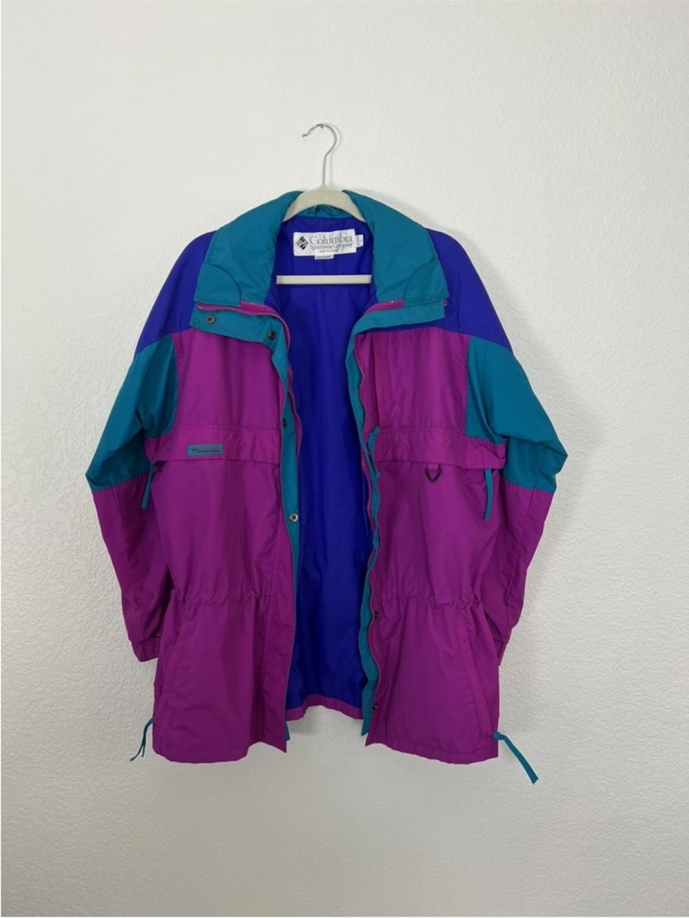 Columbia Vintage 80s Colorblock Windbreaker Jacket in Magenta, Teal & Royal Blue - Picture 5 of 7